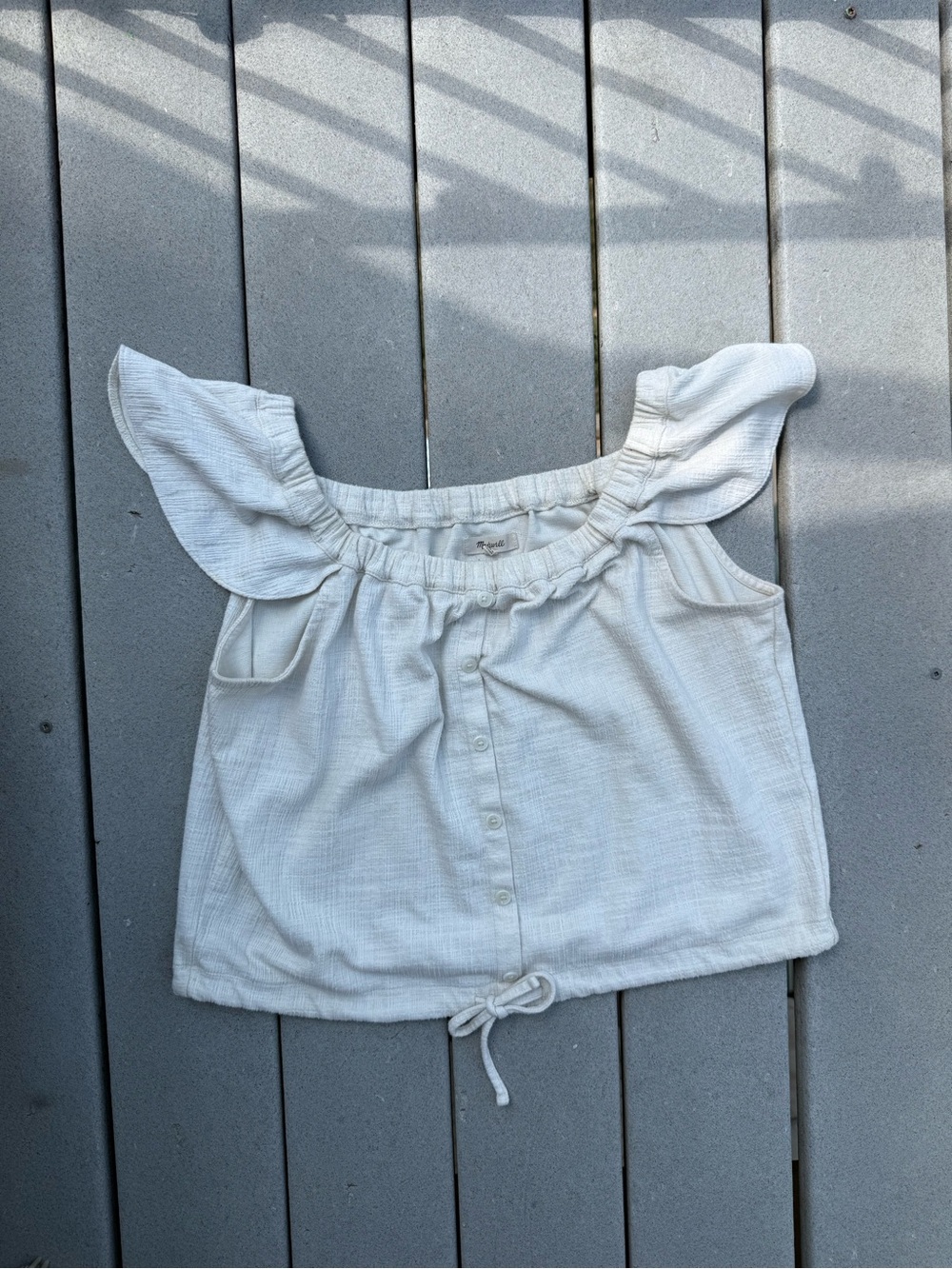 Madewell Cropped Ruffle Sleeve Button Front Tee